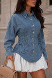 Lace-Up Side Button-Front Long Sleeve Shirt