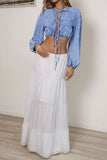 Lace-Up Puff Sleeve Denim Jacket