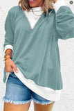 Textured V-Neck Color Block Sweatshirt