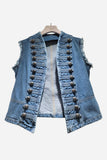 Button-Embellished Sleeveless Denim Jacket