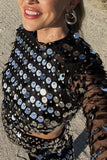 Sequin Cutout Long Sleeve Mini Dress