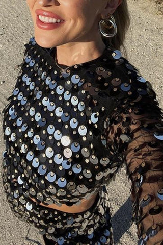Sequin Cutout Long Sleeve Mini Dress