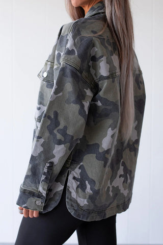 Camouflage Print Button-Front Jacket
