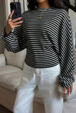 Striped Ribbed Knit Long Sleeve Top