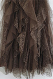 Layered Lace Mesh Ruffle Midi Skirt
