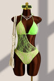 Lace Overlay One-Shoulder Swimsuit