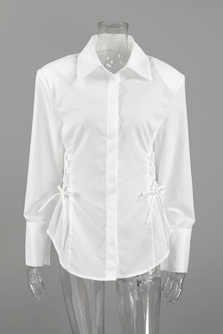 Tie-Side Long Sleeve Collared Shirt