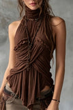 High Neck Ruffle Pleated Halter Top