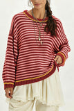 Striped Contrast Trim Crew Neck Sweater