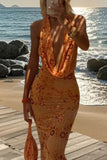 Halter Neck Floral Sequin Bodycon Dress