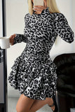 Leopard Print Ruffle Long Sleeve Mini Dress