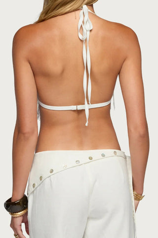 Fringe Halter Backless Top