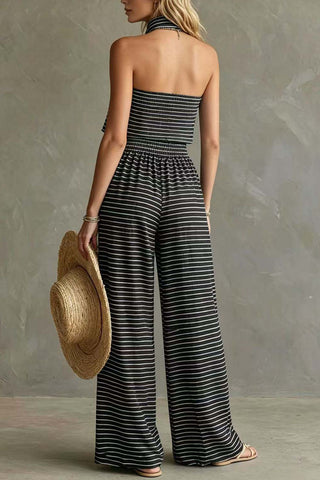 Striped Tube-Top High-Waist Pants Set