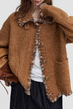 Fuzzy Textured Frayed Trim Cardigan