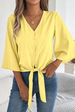 Tie-Front Buttoned Blouse