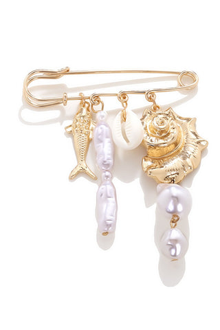Tone Sea Shell and Pearl Charm Brooch