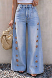 Metal Eyelet High-Waist Wide-Leg Baggy Jeans