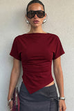 Ruched Asymmetrical Hem Short Sleeve Top