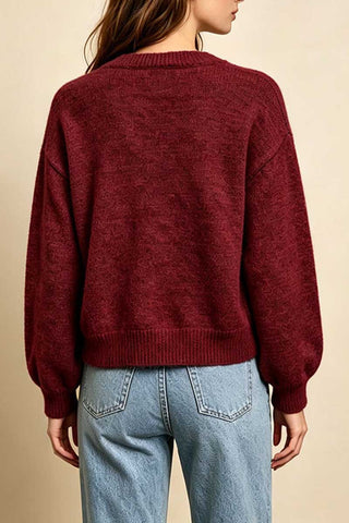 V-Neck Pointelle Knit Button-Front Cardigan