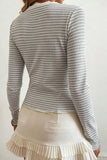 Striped Lace Trim V-Neck Blouse