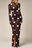 Sheer Polka Dot Bell Sleeve Maxi Dress