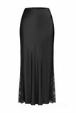 High-Waist Lace Side Slit Midi Skirt