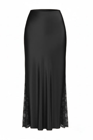 High-Waist Lace Side Slit Midi Skirt