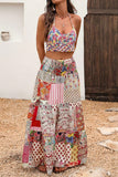 Patchwork Tiered Floral Maxi Skirt