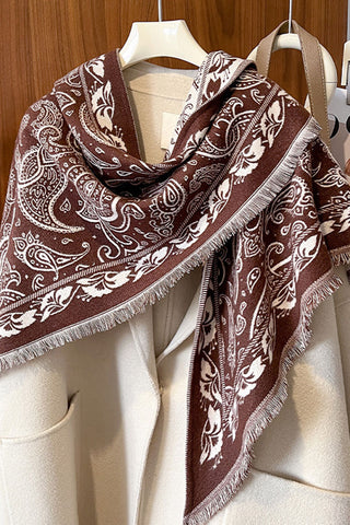 Paisley Print Fringed Wrap Scarf