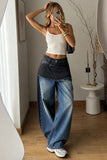Two-Tone Patchwork Wide-Leg Baggy Jeans