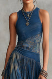 Sleeveless Mock Neck Printed Maxi Dress