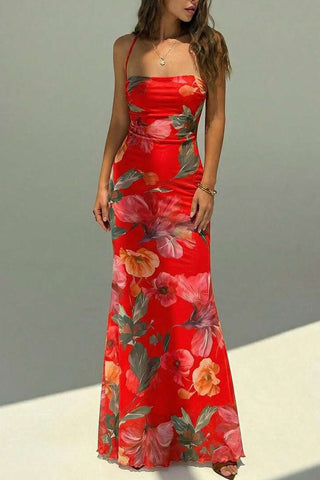 Floral Tie-Back Open Back Maxi Vacation Dress