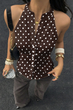 Polka Dot Halter Button-Front Tank