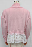 Mock Neck Lace Hem Knit Sweater