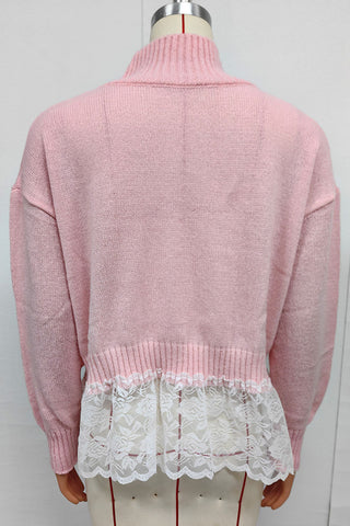 Mock Neck Lace Hem Knit Sweater