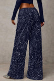 Sequin Drawstring Wide-Leg Casual Pants