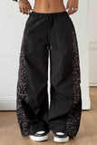 Leopard Side Panel Drawstring Wide-Leg Pants