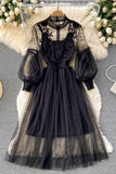 Floral Lace Mock Neck Puff Sleeve Dress