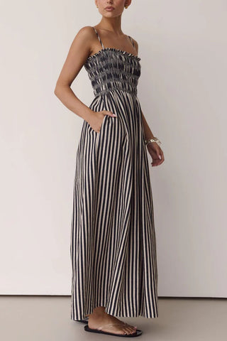 Striped Smocked Square Neck Maxi Dress