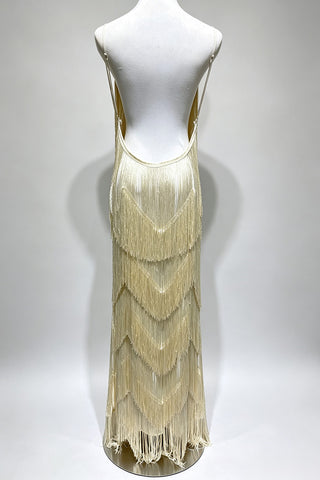 Fringe V-Neck Sleeveless Maxi Casual Dress