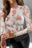 Sheer Floral Long Sleeve Crew Neck Top