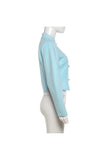 Mandarin Collar Frog Button Puff Sleeve Blouse