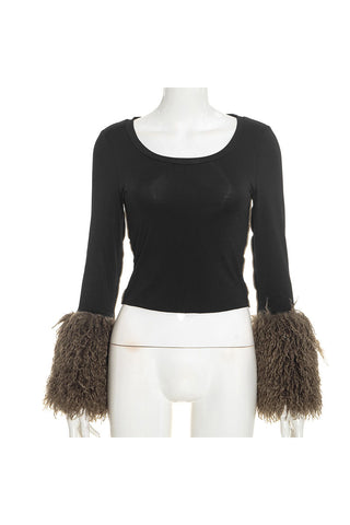 Scooped Neck Long Sleeve Crop Top