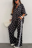 Polka Dot V-Neck Wide-Leg Pants Set