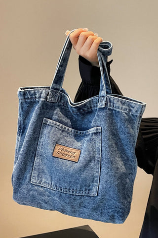 Faded Wash Tote Bag With Front Patch Pocket