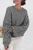 Cable Knit Crew Neck Balloon Sleeve Sweater