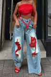 Distressed High-Waist Wide Leg Jeans