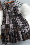 Patchwork Print Tiered Midi Skirt