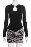 Keyhole Long Sleeve Zebra Mini Dress