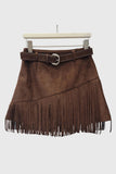Fringe A-Line Belted Mini Skirt